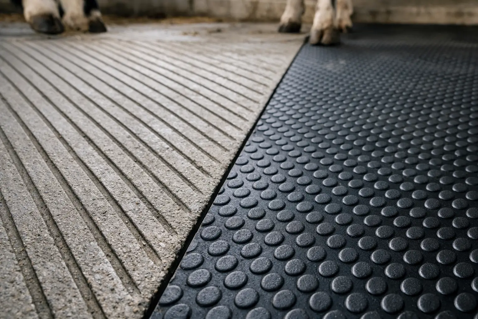 Grooved Concrete vs Rubber Matting